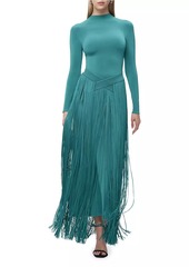 Herve Leger Sloane Mock Turtle Neck Fringe Gown