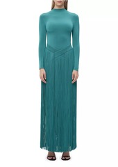 Herve Leger Sloane Mock Turtle Neck Fringe Gown