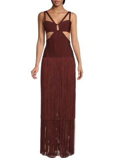 Herve Leger Strappy Fringe Cut-Out Gown