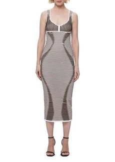 Herve Leger V Neck Sheath Midi Dress