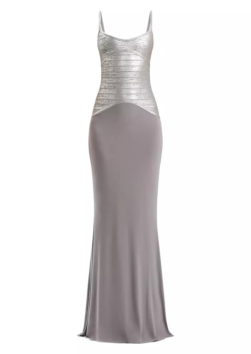 Herve Leger Violet Metallic Bandage Gown