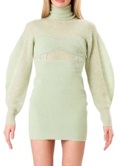 Herve Leger Wool Blend Turtleneck Mini Sweater Dress