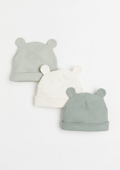 H&M H & M - 3-pack Ribbed Hats with Ears - Green