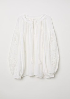 H&M H & M - Blouse with Cutwork Embroidery - White