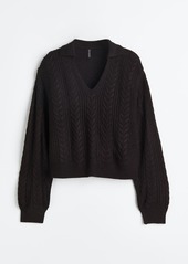 H&M H & M - Collared Cable-knit Sweater - Black