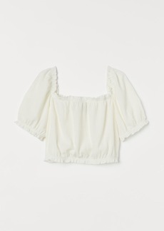 H&M H & M - Cropped Puff-sleeved Top - White