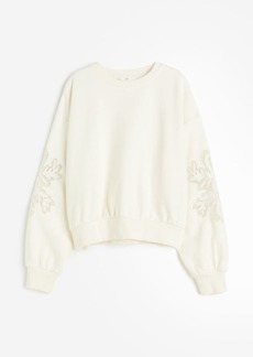 H&M H & M - Embroidered Sweatshirt - White