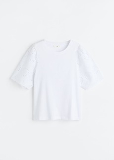 H&M H & M - Eyelet Embroidery T-shirt - White