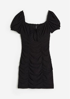 H&M H & M - Gathered Eyelet Embroidery Dress - Black