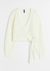 H&M H & M - Hole-knit Wrapover Cardigan - White