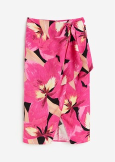 H&M H & M - Linen-blend Wrap-front Skirt - Pink