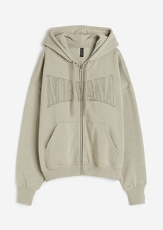 H&M H & M - Oversized Printed Hooded Jacket - Green