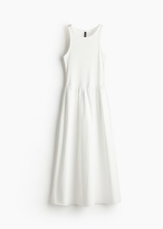H&M H & M - Poplin-skirt Ribbed Jersey Dress - White