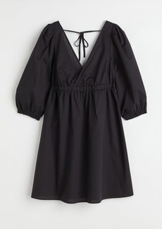 H&M H & M - Puff-sleeved Cotton Dress - Black