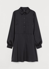 H&M H & M - Puff-sleeved Shirt Dress - Black