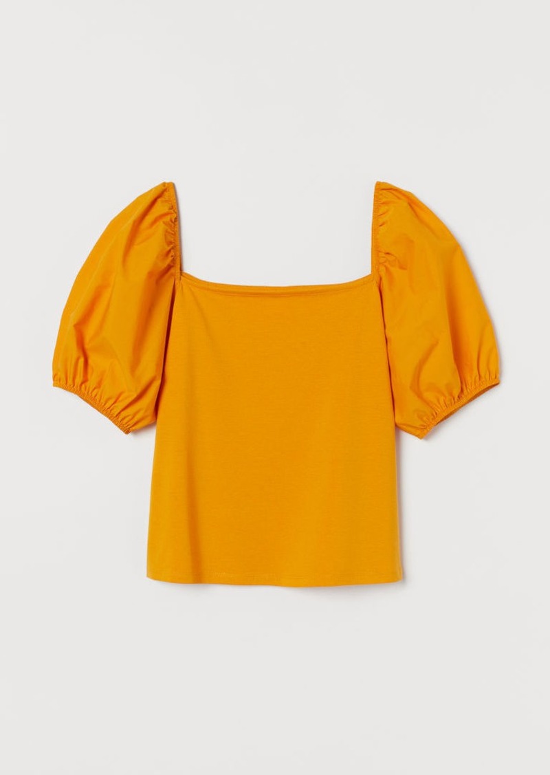 H & M - Puff-sleeved Top - Yellow