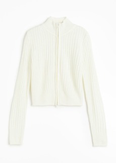 H&M H & M - Rib-knit Cardigan with Zipper - White