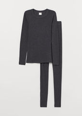 H&M H & M - Ribbed Cotton-blend Pajamas - Black