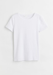 H&M H & M - Ribbed Cotton T-shirt - White