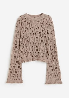 H&M H & M - Ruffle-trimmed Pointelle-knit Sweater - Brown