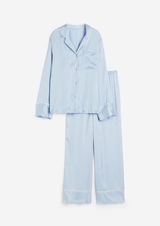 H&M H & M - Satin Pajama Shirt and Pants - Blue