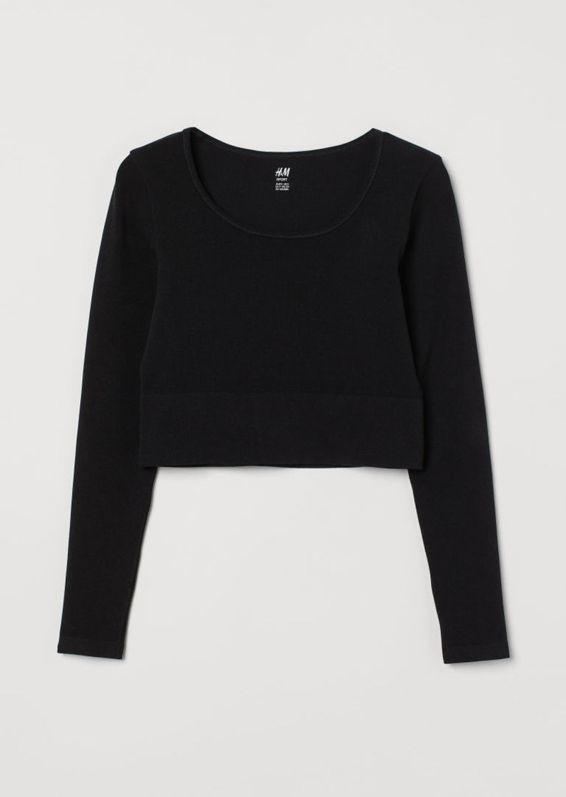 H M H M Seamless Sports Crop Top Black Tops