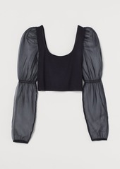 H&M H & M - Short Puff-sleeved Top - Black