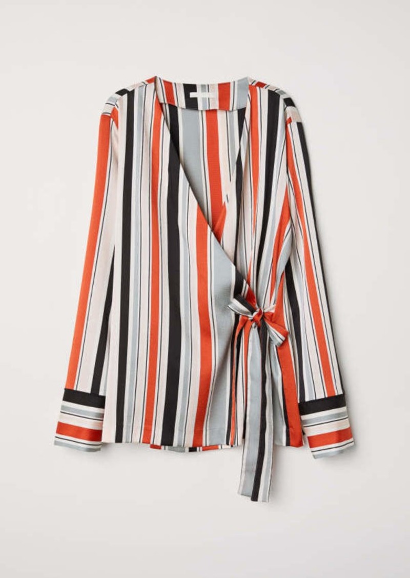 H&M H & M - Striped Wrapover Blouse - Light gray/striped - Women