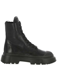Hogan H619 black leather combat boots