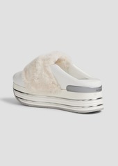 HOGAN - Faux fur-paneled leather platform slip-on sneakers - White - EU 37.5