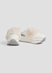 HOGAN - Faux fur-paneled leather platform slip-on sneakers - White - EU 37.5