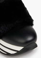 HOGAN - Faux fur-trimmed leather platform slides - Black - EU 35