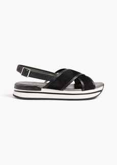 HOGAN - Leather-trimmed suede platform sandals - Black - EU 35.5