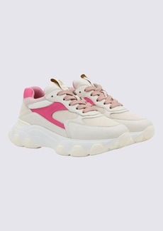 HOGAN BEIGE AND FUCHSIA LEATHER HYPERACTIVE SNEAKERS