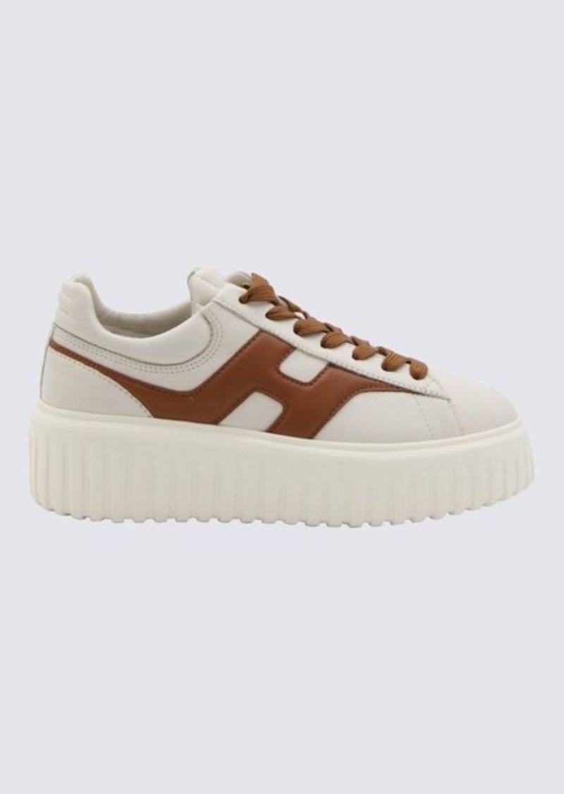 HOGAN IVORY AND TAN LEATHER H-STRIPES SNEAKERS