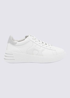 HOGAN WHITE AND SILVER GLITTER LEATHER REBEL SNEAKERS