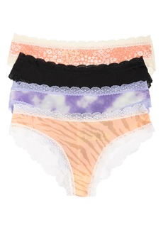 Honeydew Intimates 4-Pack Lace Hipster Thongs in Orange/Blue/Black/Coral at Nordstrom Rack