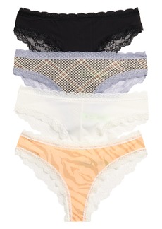 Honeydew Intimates 4-Pack Lace Hipster Thongs in Orange/White/Plaid/Black at Nordstrom Rack