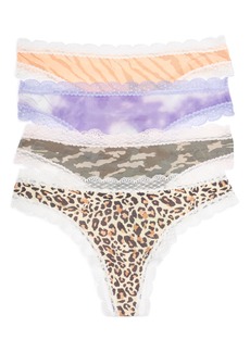 Honeydew Intimates Aiden 4-Pack Assorted Lace Micro Thongs in Leopard/camo/tiger/cloud at Nordstrom Rack