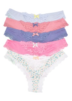 Honeydew Intimates Willow 5-Pack Lace Trim Thongs in Multi White at Nordstrom Rack