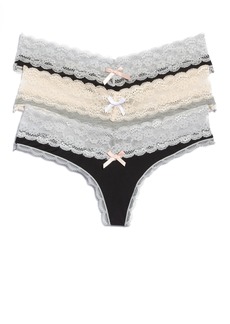 Honeydew Intimates 3-Pack Lace Thong in Black/Heather Grey/Black at Nordstrom