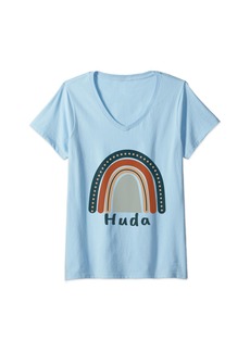 Womens Huda T-Shirt Huda Name Birthday Shirt Gift Personalized V-Neck T-Shirt