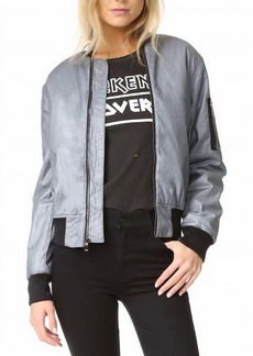 Hudson Jeans Gene Metallic Puffy Bomber Jacket In Dusted Silver