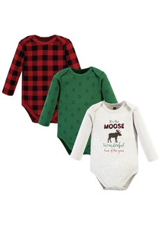 Hudson Jeans Hudson Baby Baby Boys Unisex Baby Cotton Long-Sleeve Bodysuits, Moose Wonderful Time, 3-Pack - Moose wonderful time