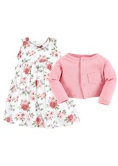Hudson Jeans Hudson Baby Baby Girls Cotton Dress and Cardigan Set, Vintage Floral - Pink