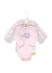 Hudson Jeans Hudson Baby Baby Girls Cotton Long-Sleeve Bodysuits, Pink Gray Elephant 5-Pack - Pink gray elephant