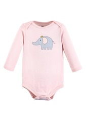 Hudson Jeans Hudson Baby Baby Girls Cotton Long-Sleeve Bodysuits, Pink Gray Elephant 5-Pack - Pink gray elephant