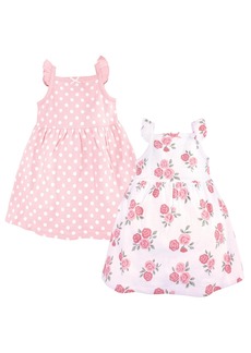 Hudson Jeans Hudson Baby Toddler Girls Sleeveless Cotton Dresses 2pk, Soft Pink Roses - Soft pink roses