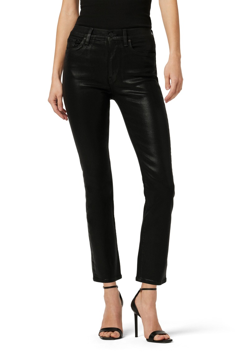 Hudson Jeans Barbara Coated High Waist Ankle Straight Leg Jeans in Black Coated at Nordstrom Rack