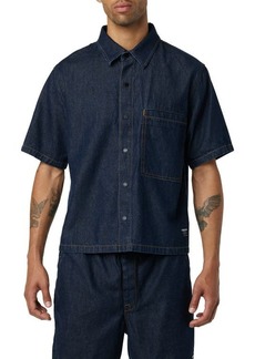 Hudson Jeans Crop Short Sleeve Denim Snap Front Shirt